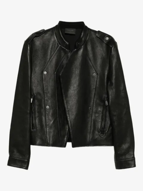 TEAM WANG design logo patched leather jacket