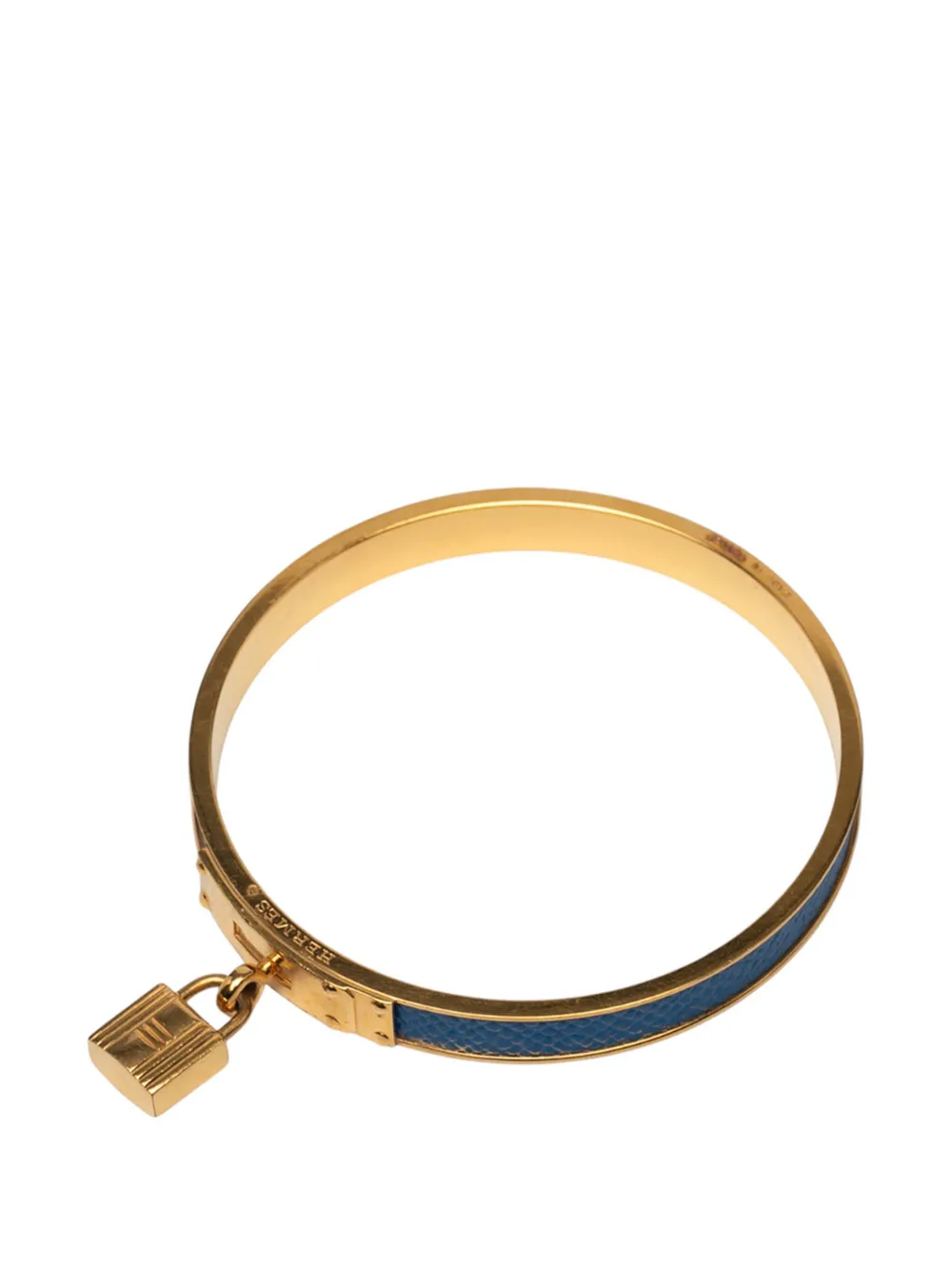 Pre-owned Hermes 2010-2025 Leather Kelly Cadena Lock Bangle Bracelet Costume Bracelet In Blue