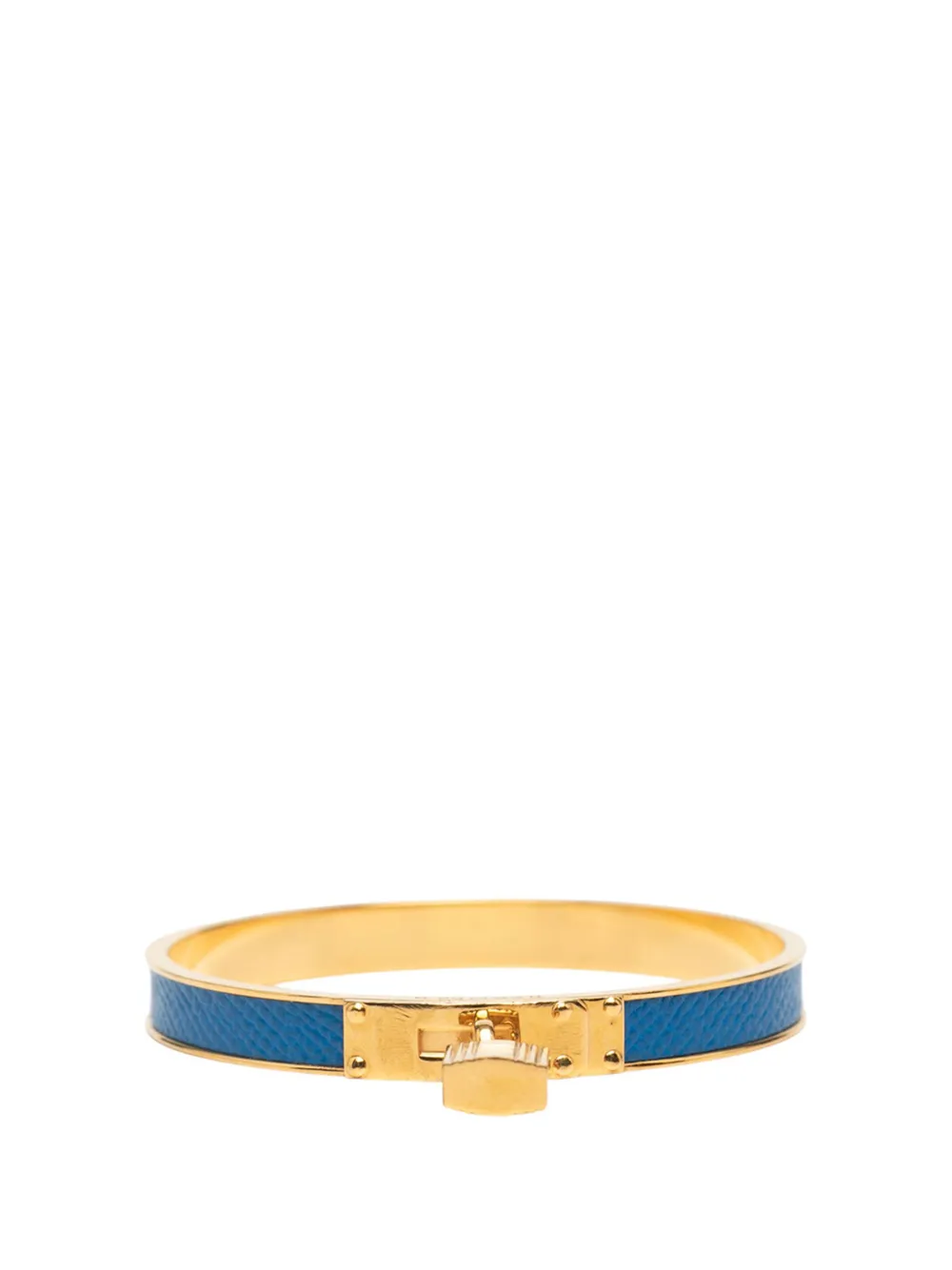 Pre-owned Hermes 2010-2025 Leather Kelly Cadena Lock Bangle Bracelet Costume Bracelet In Blue