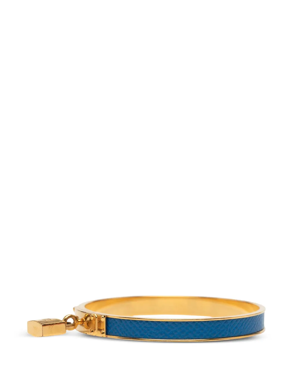 Pre-owned Hermes 2010-2025 Leather Kelly Cadena Lock Bangle Bracelet Costume Bracelet In Blue