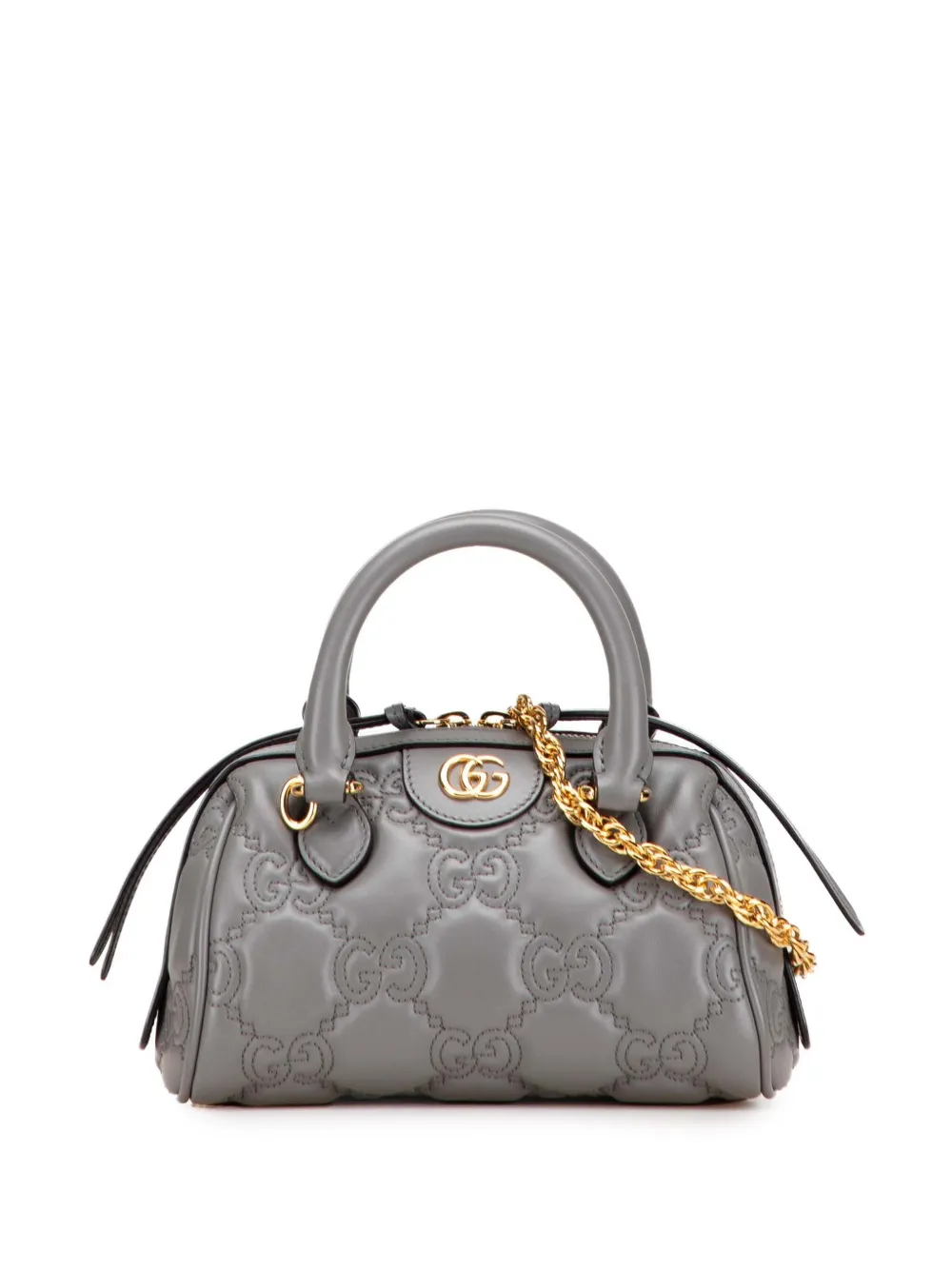 Pre-owned Gucci 2016-2025 Mini Gg Matelasse Leather Marmont Satchel In Gray