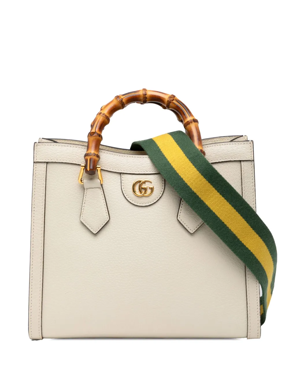 Pre-owned Gucci 2016-2025 Medium Leather Bamboo Diana Satchel In White