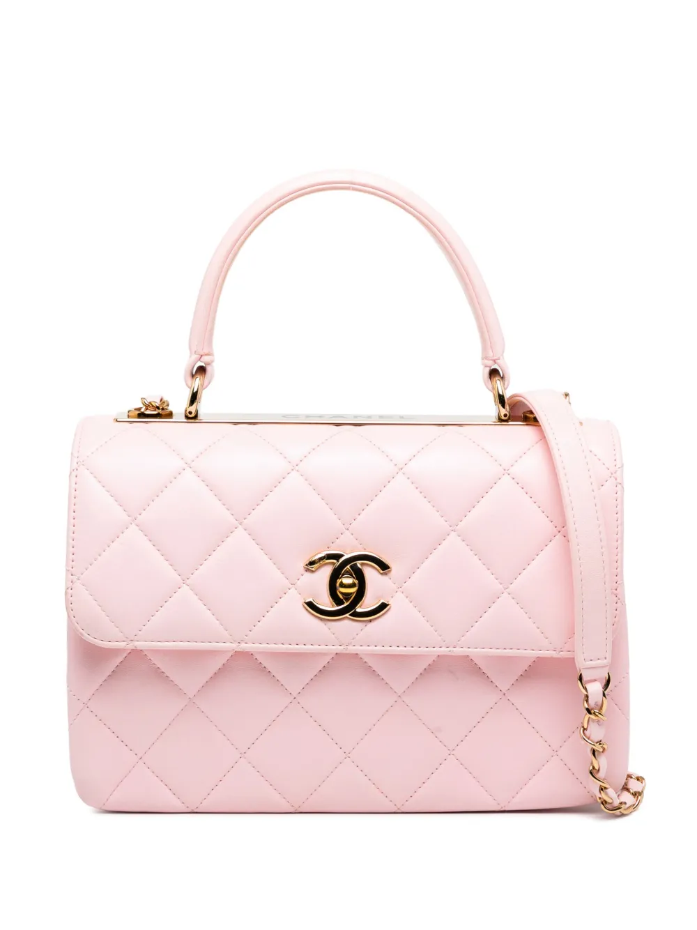 Pre-owned Chanel 2021-2025 Small Quilted Lambskin Trendy Cc Flap Satchel In Pink