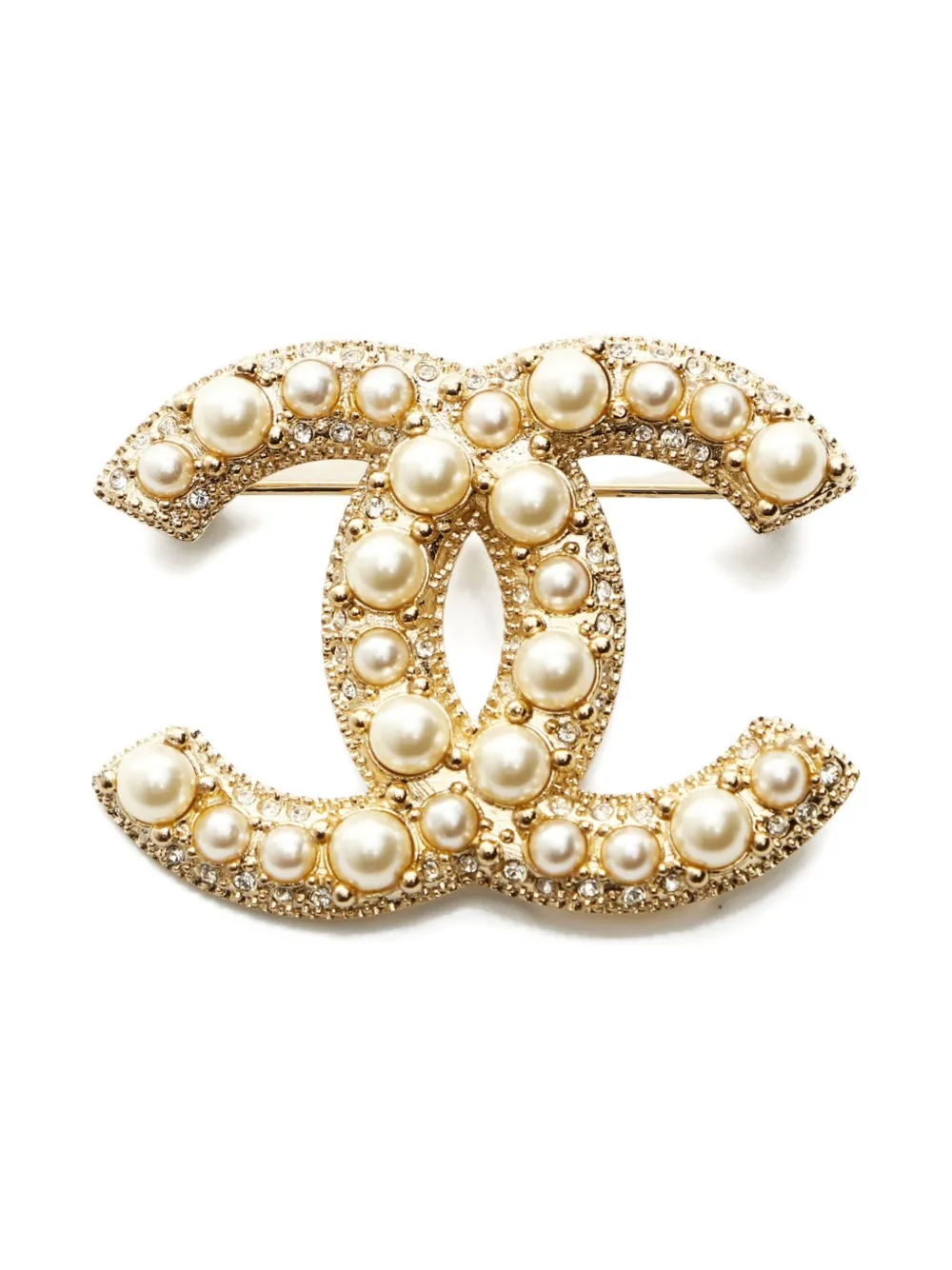 Pre-owned Chanel 2017 Cc Faux-pearl Brooch In Gold