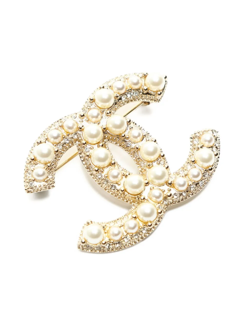 Pre-owned Chanel 2017 Cc Faux-pearl Brooch In Gold