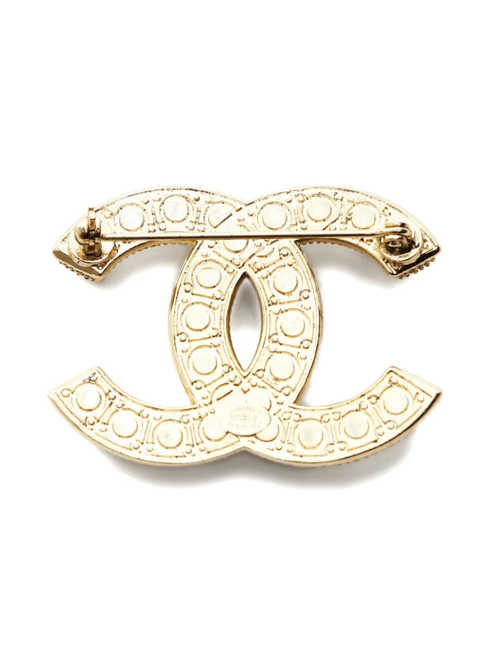 Pre-owned Chanel 2017 Cc Faux-pearl Brooch In Gold