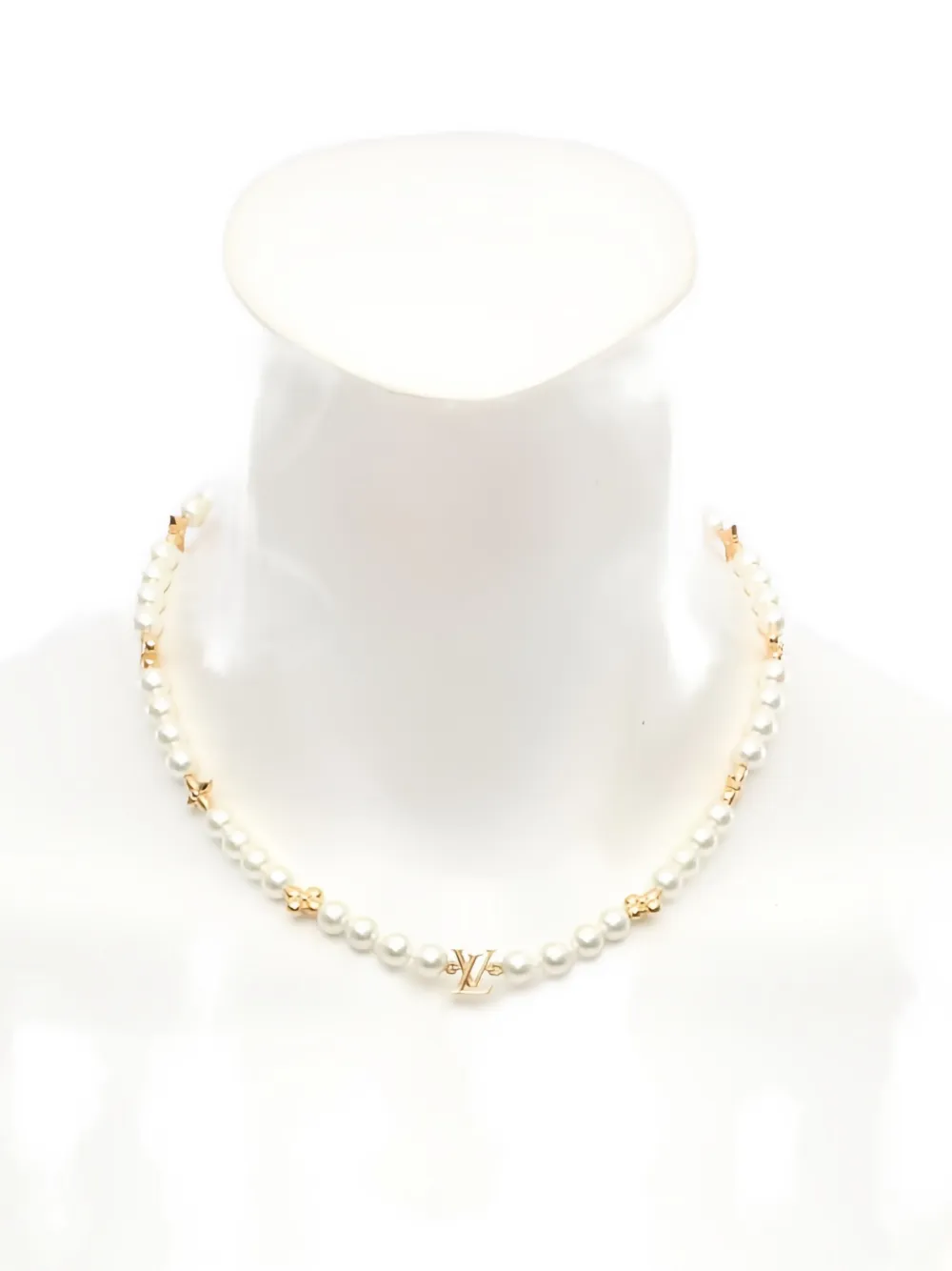 Pre-owned Louis Vuitton 2025 Faux Pearl Logo Necklace In White