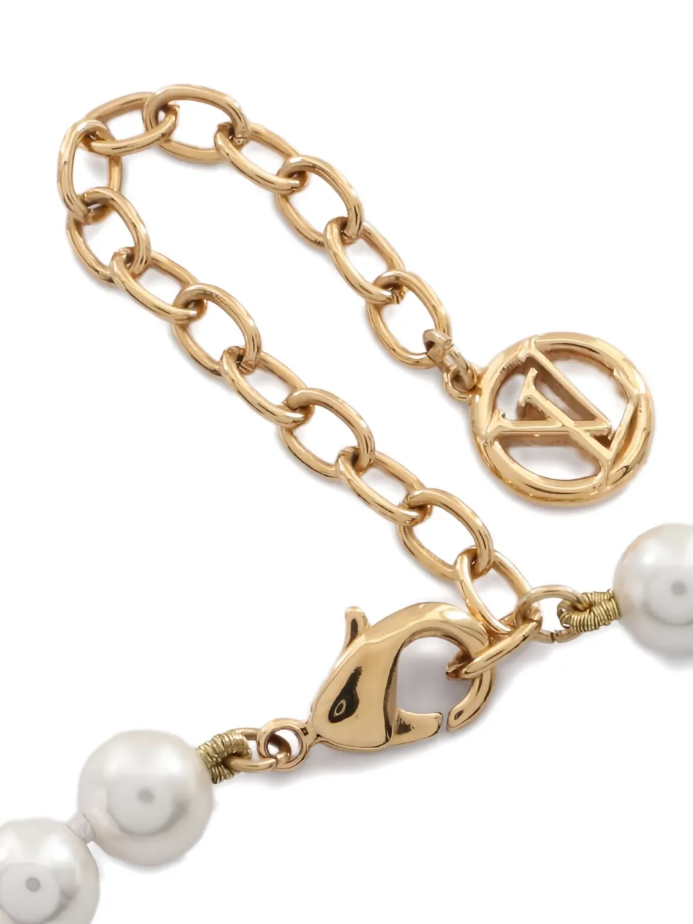 Pre-owned Louis Vuitton 2025 Faux Pearl Logo Necklace In White
