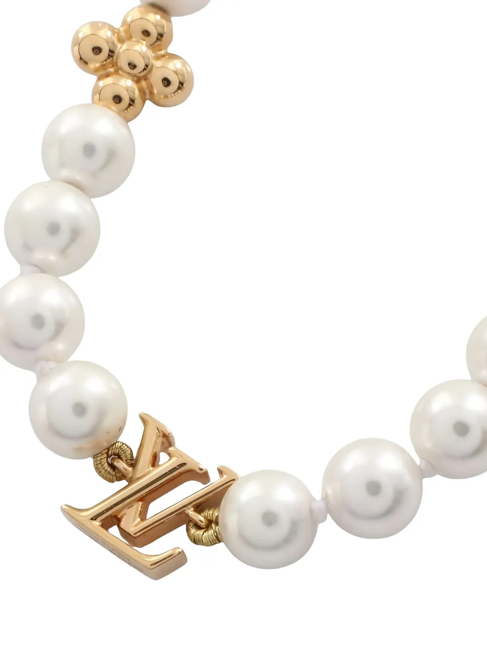 Pre-owned Louis Vuitton 2025 Faux Pearl Logo Necklace In White