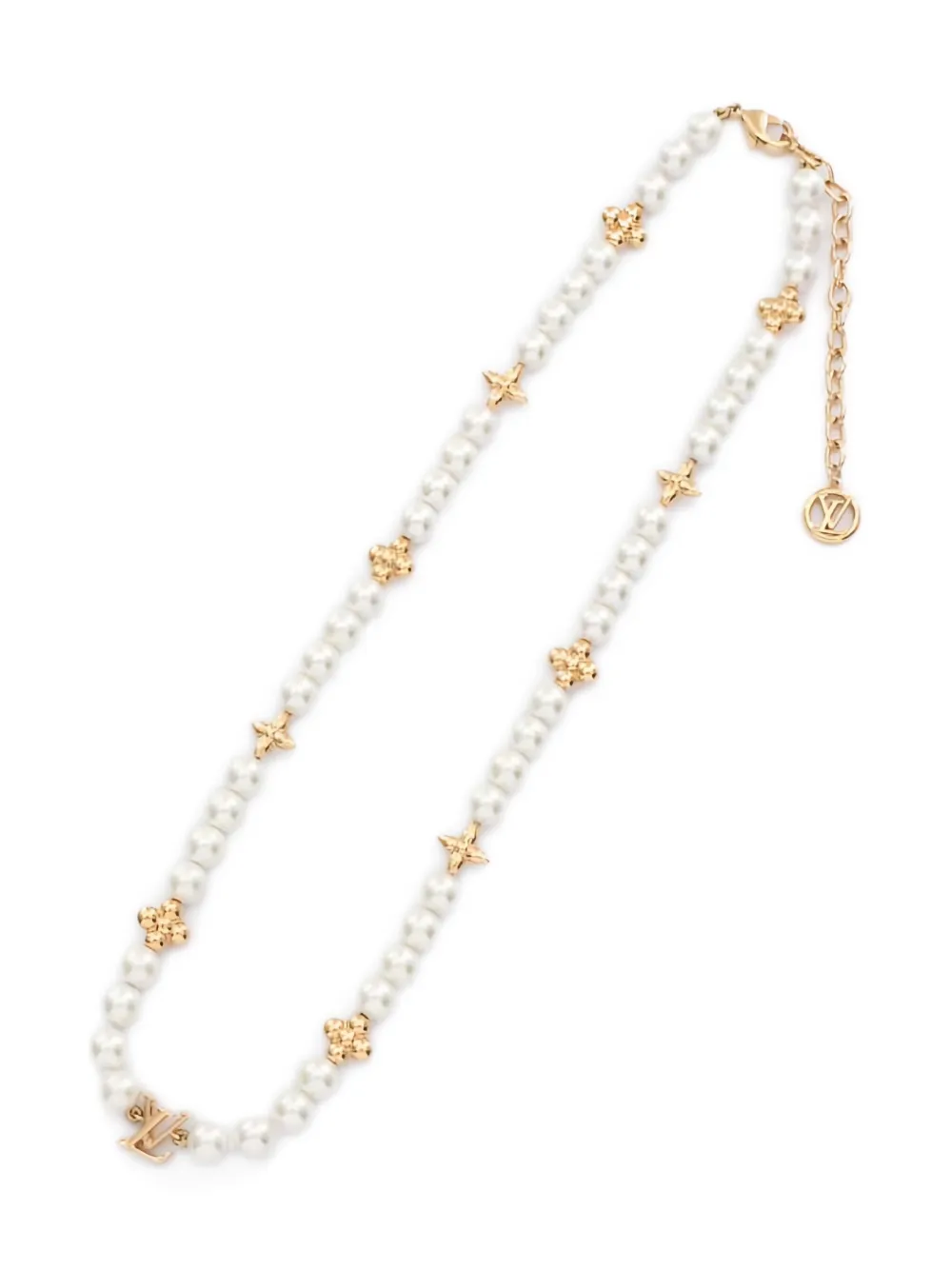 Pre-owned Louis Vuitton 2025 Faux Pearl Logo Necklace In White