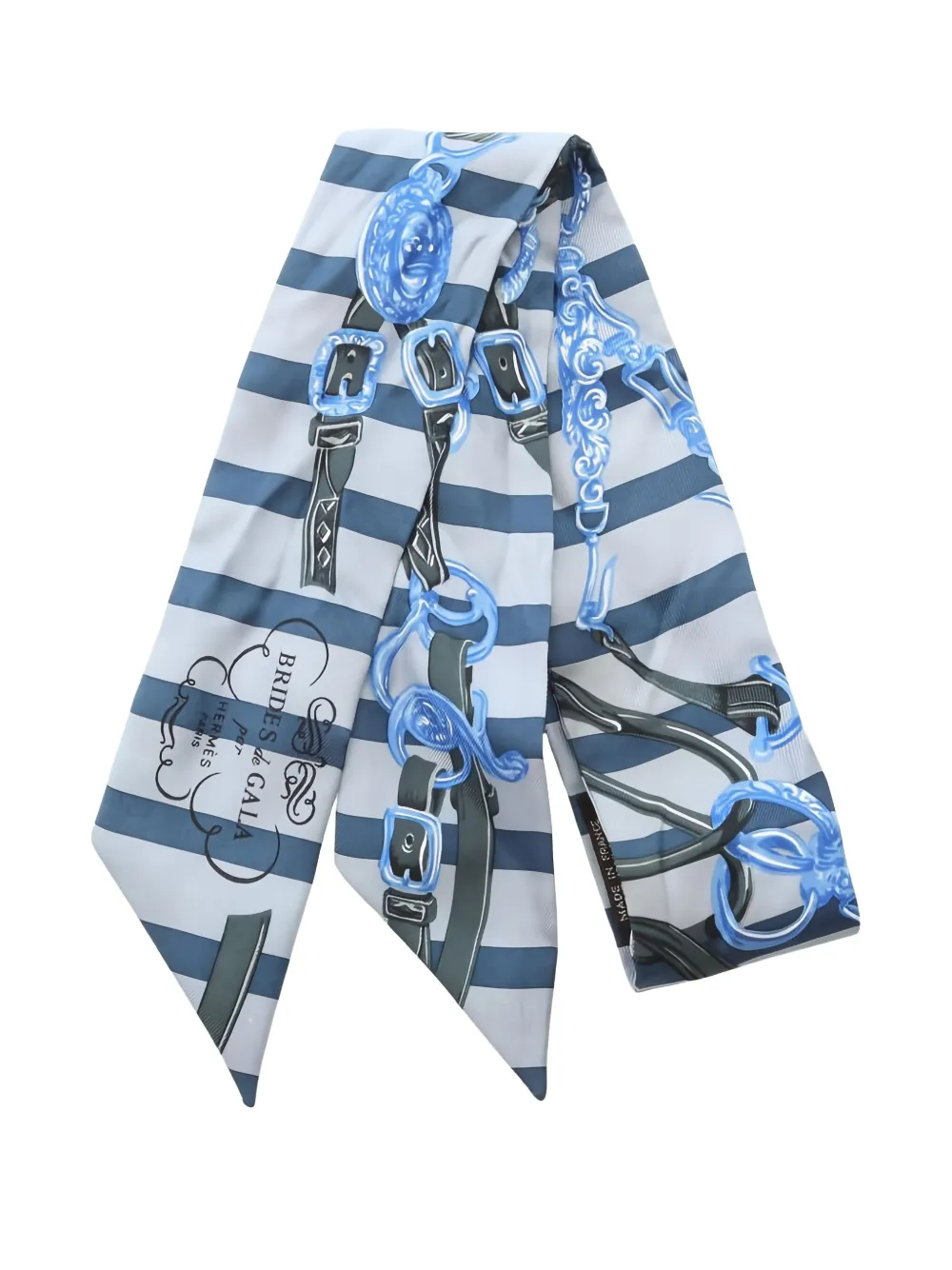 Pre-owned Hermes 2000s Brides De Gala Striped Ribbon Scarf In Blue