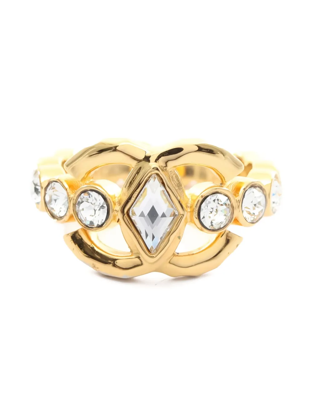 Pre-owned Chanel 1986-1988 Coco Mark Crystal Ring In Gold