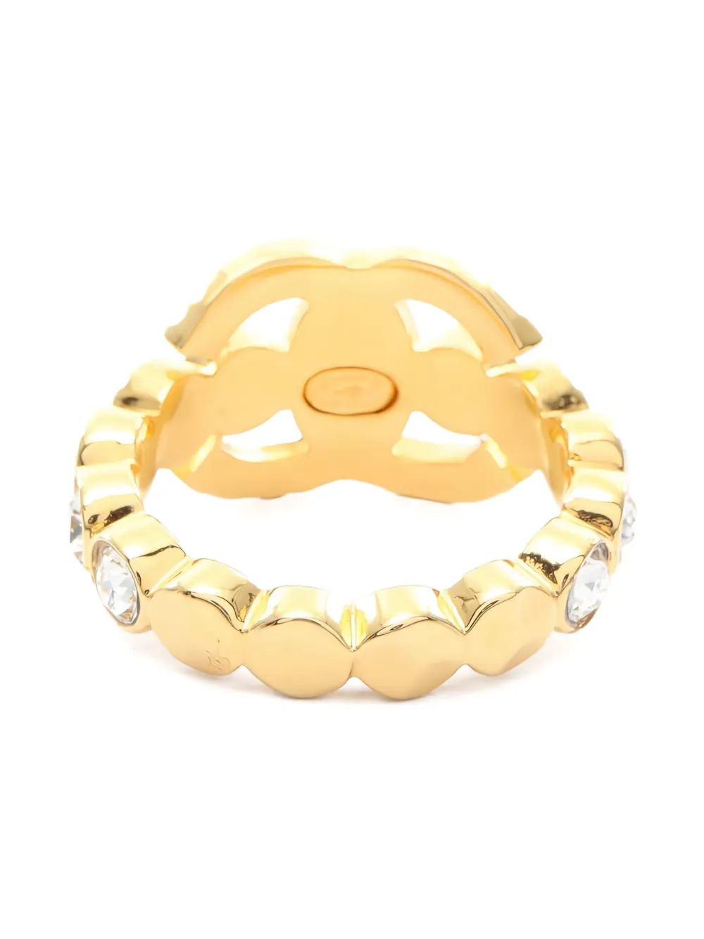Pre-owned Chanel 1986-1988 Coco Mark Crystal Ring In Gold