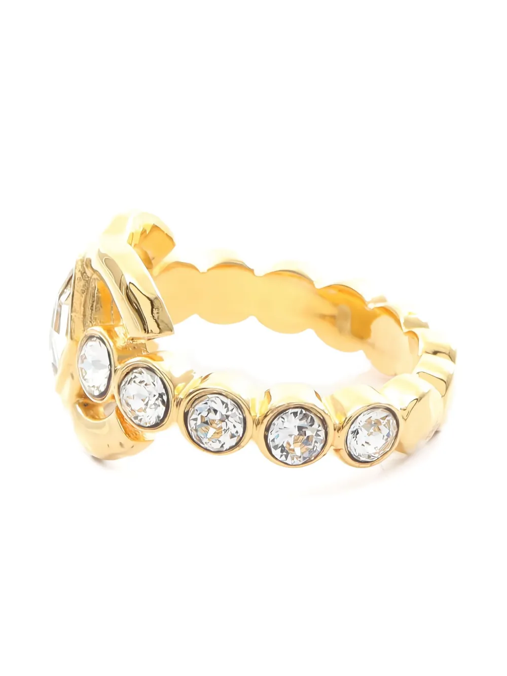 Pre-owned Chanel 1986-1988 Coco Mark Crystal Ring In Gold