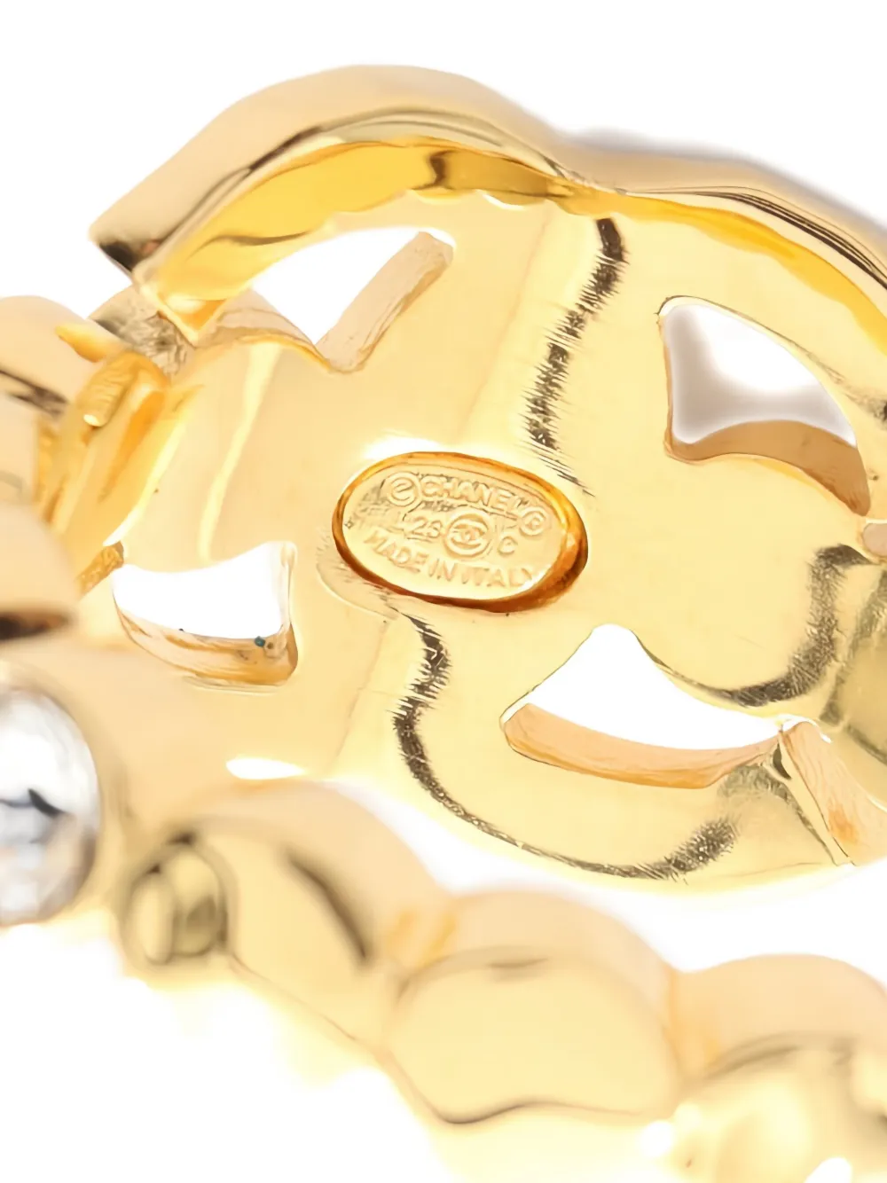 Pre-owned Chanel 1986-1988 Coco Mark Crystal Ring In Gold