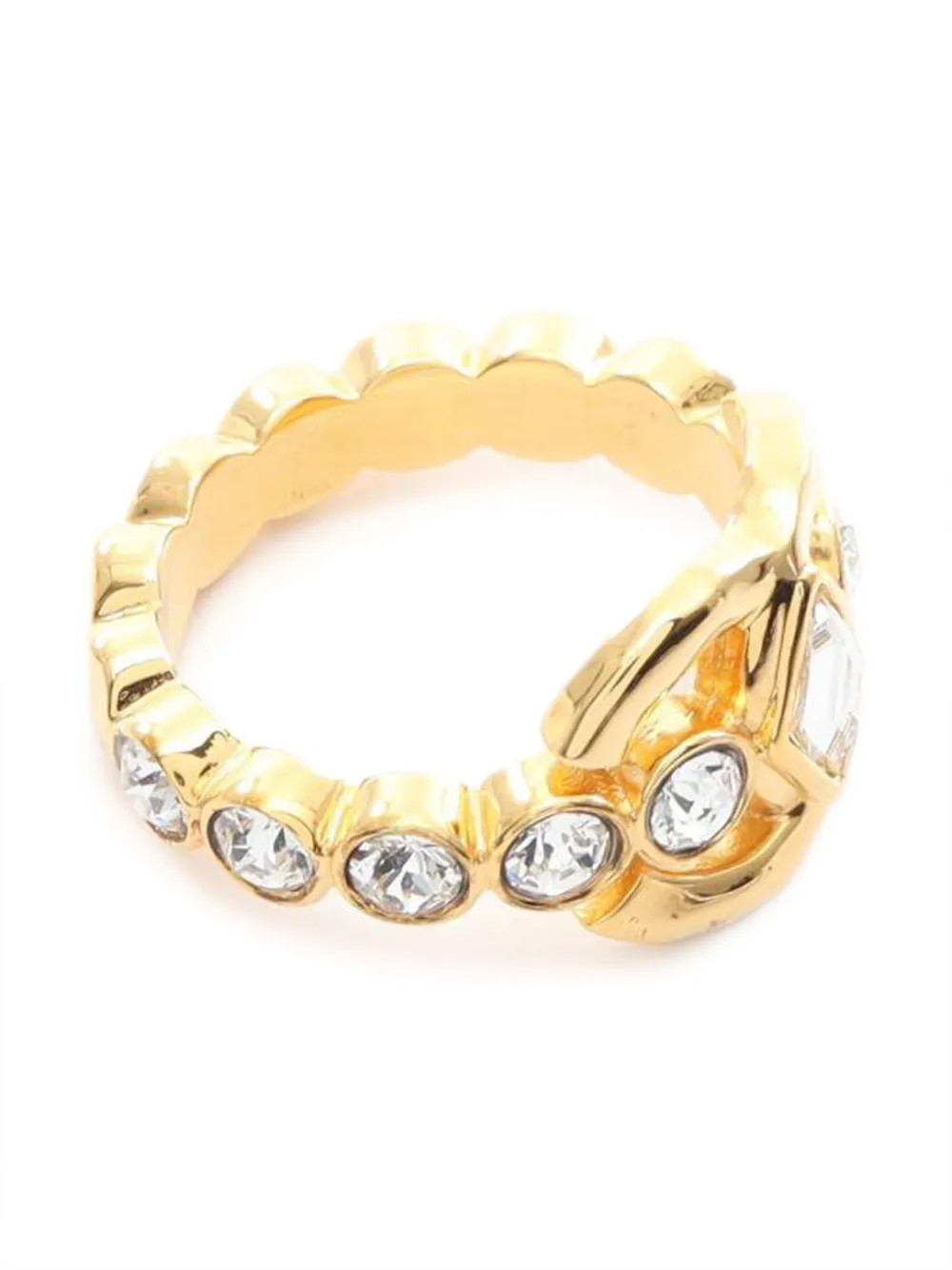 Pre-owned Chanel 1986-1988 Coco Mark Crystal Ring In Gold