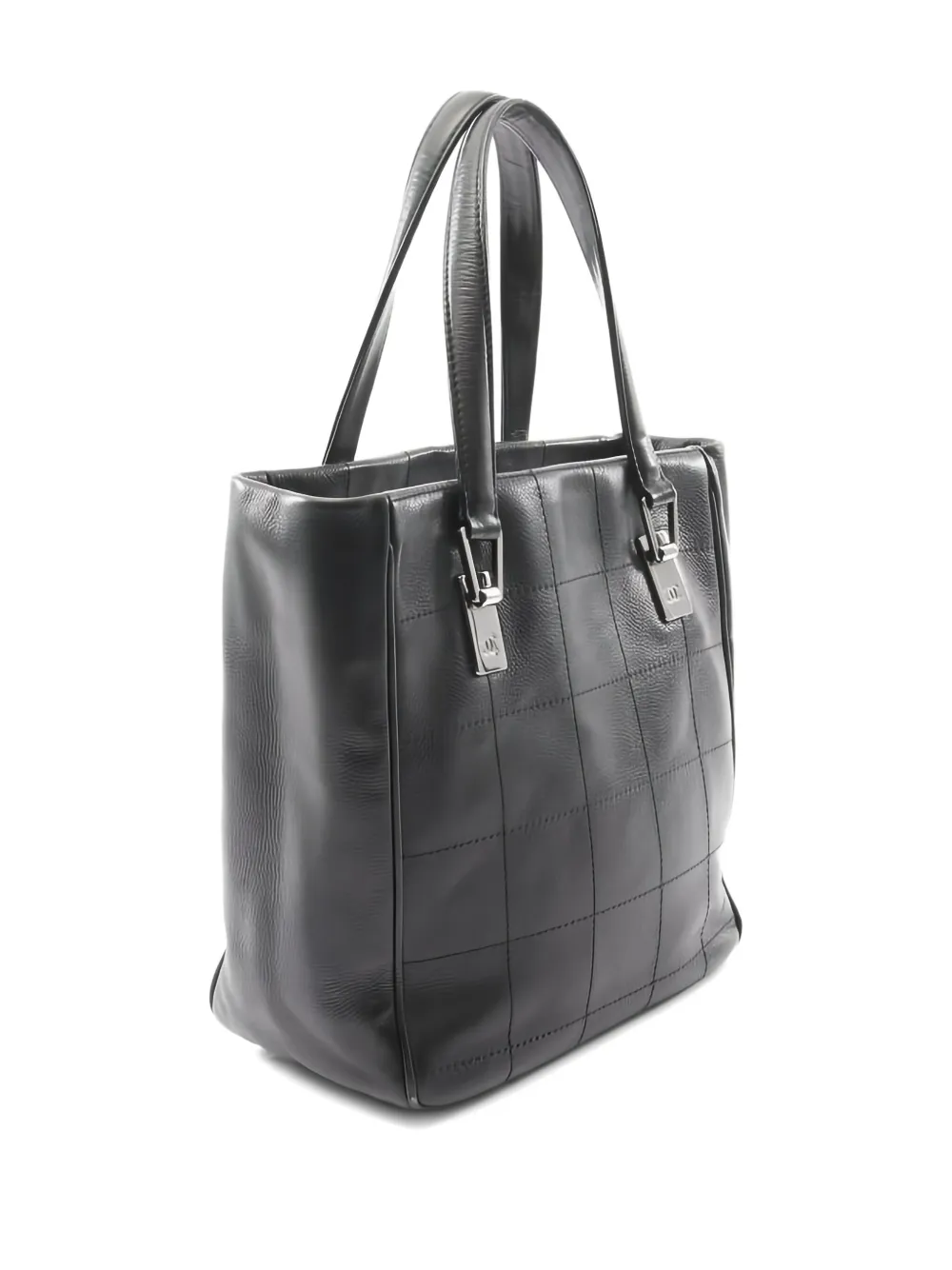 Pre-owned Chanel 2003-2004 Chocolate Bar Quilted Tote Bag In Black