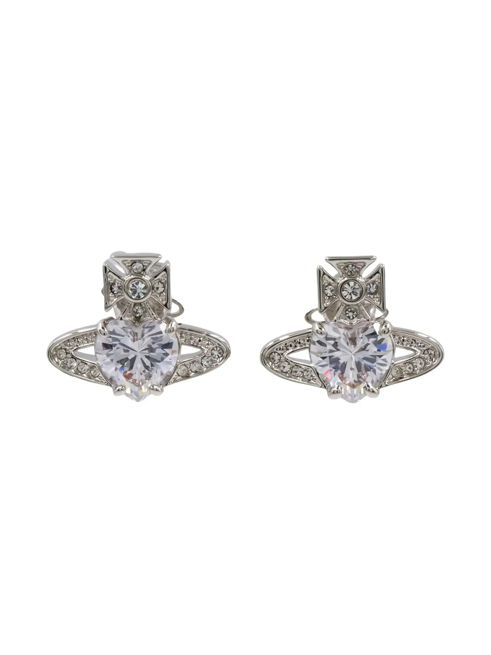 Pre-owned Vivienne Westwood 2020s Ariella Heart-shape Crystal Earrings In Silver