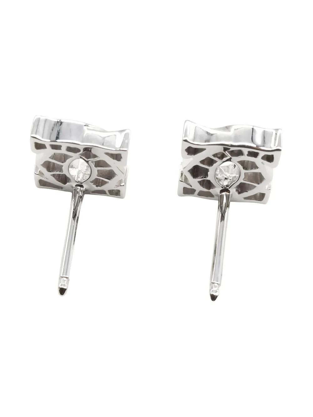 Pre-owned Cartier 2010s 18k White Gold Double C Diamond Earrings In Silver