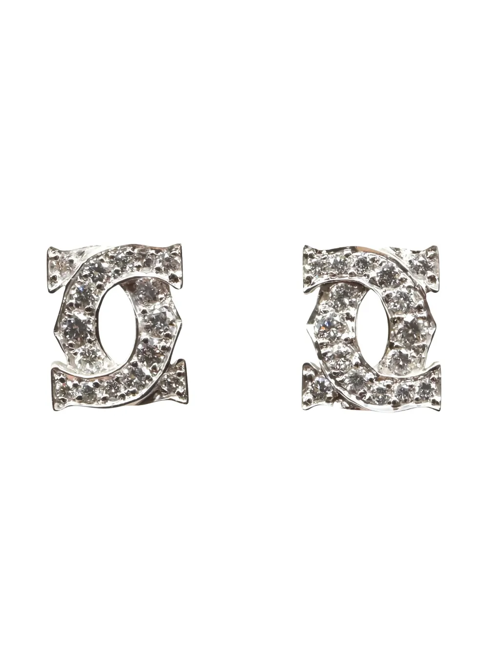 Pre-owned Cartier 2010s 18k White Gold Double C Diamond Earrings In Silver