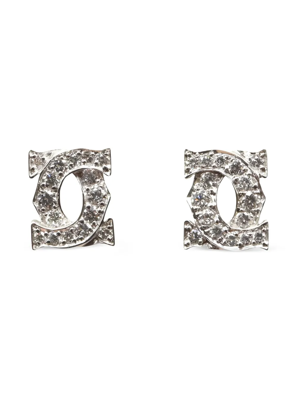 Cartier 2010s ダブル C ダイヤモンド ピアス 18Kホワイトゴールド - シルバートーン