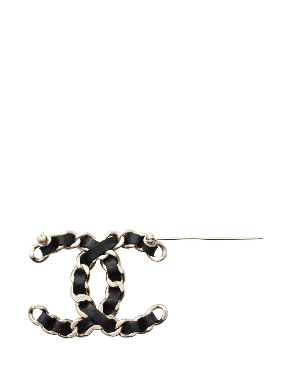 Pre-owned Chanel 1986-1988 Cc Leather Brooch In Silver