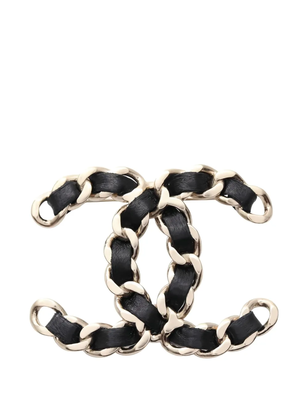 Pre-owned Chanel 1986-1988 Cc Leather Brooch In Silver