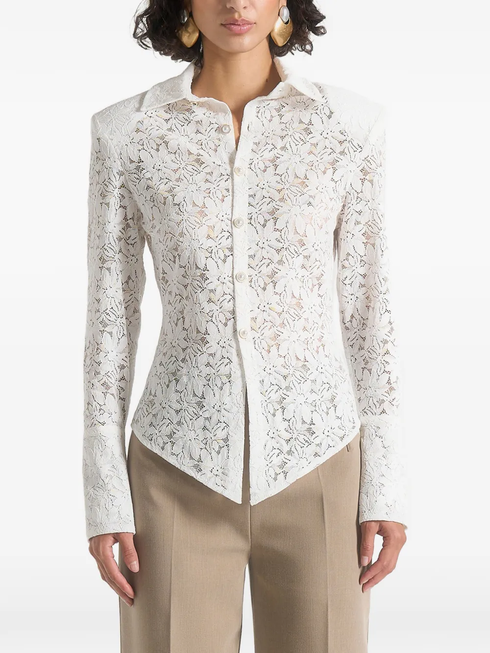 Manière De Voir Sila blouse met brede schouders en kant Wit