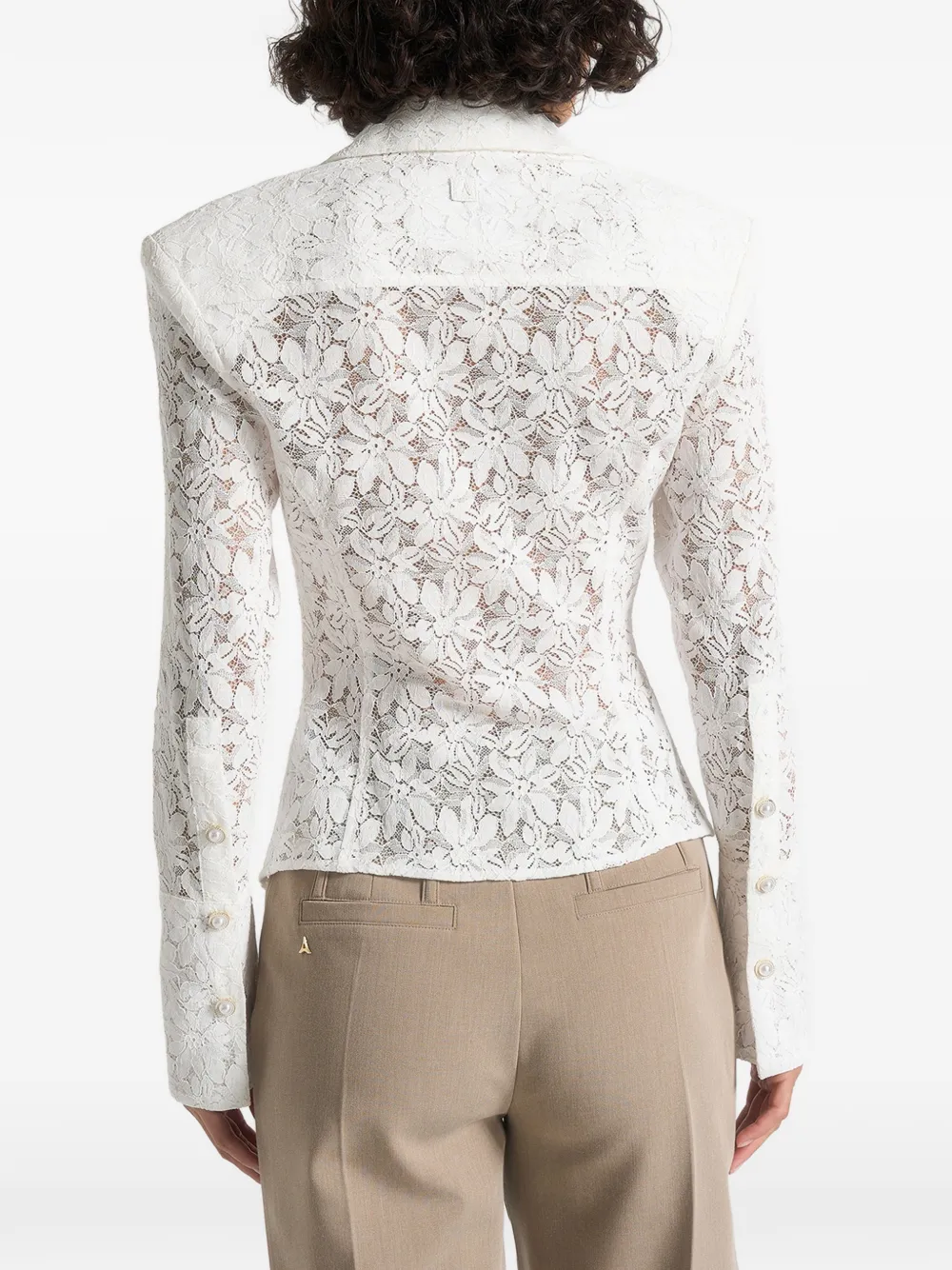 Manière De Voir Sila blouse met brede schouders en kant Wit