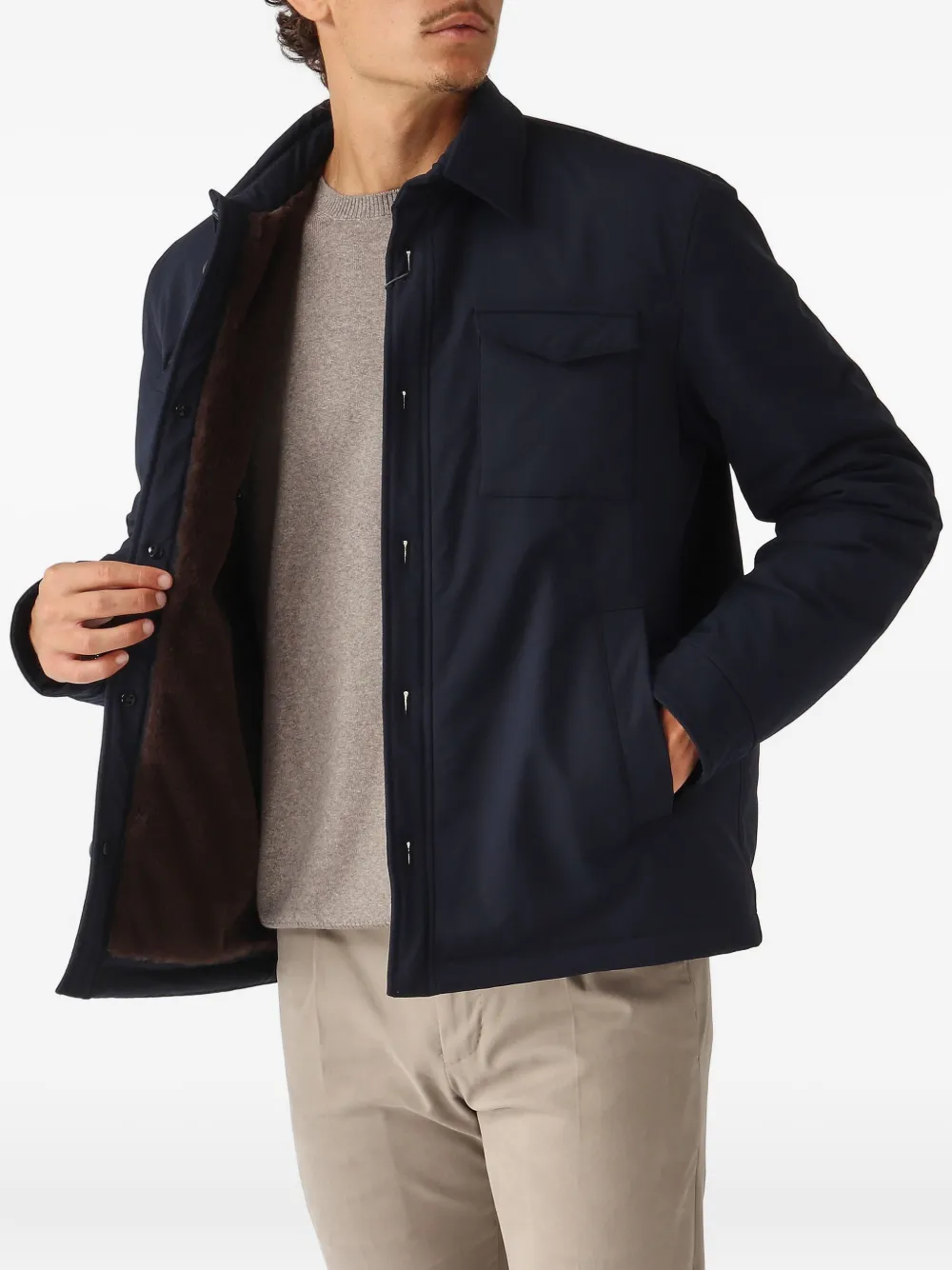 Herno Shirtjack met opgestikte zak Blauw