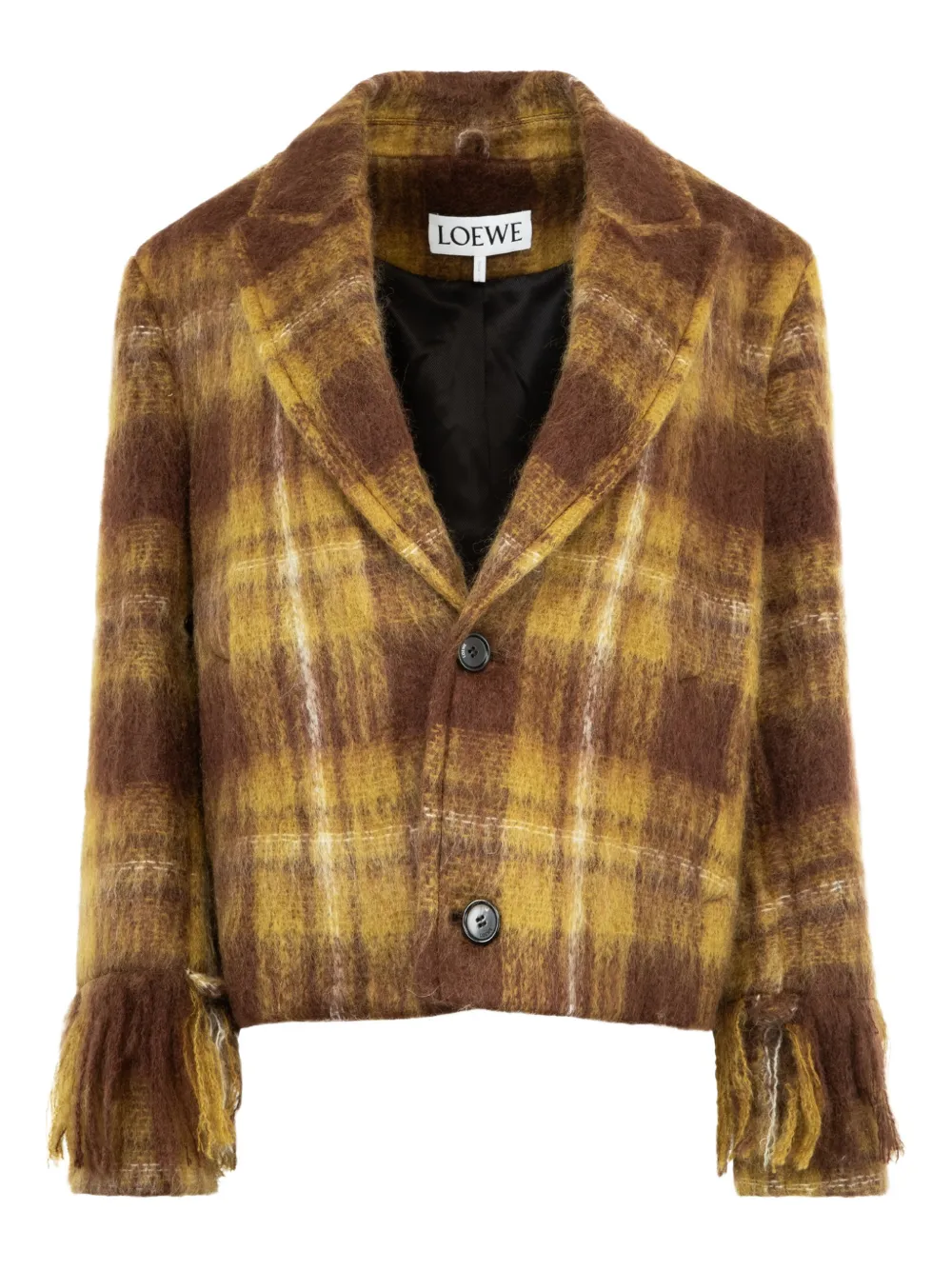 Loewe Scarf-detailed Checked Mohair And Wool-blend Jacket In Yellow