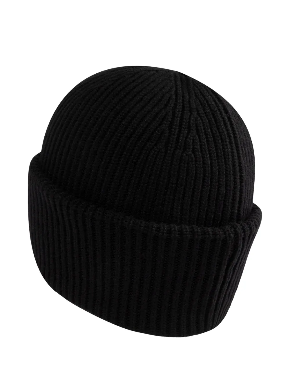 Moncler Ribbed Logo-patch Beanie Hat In Black