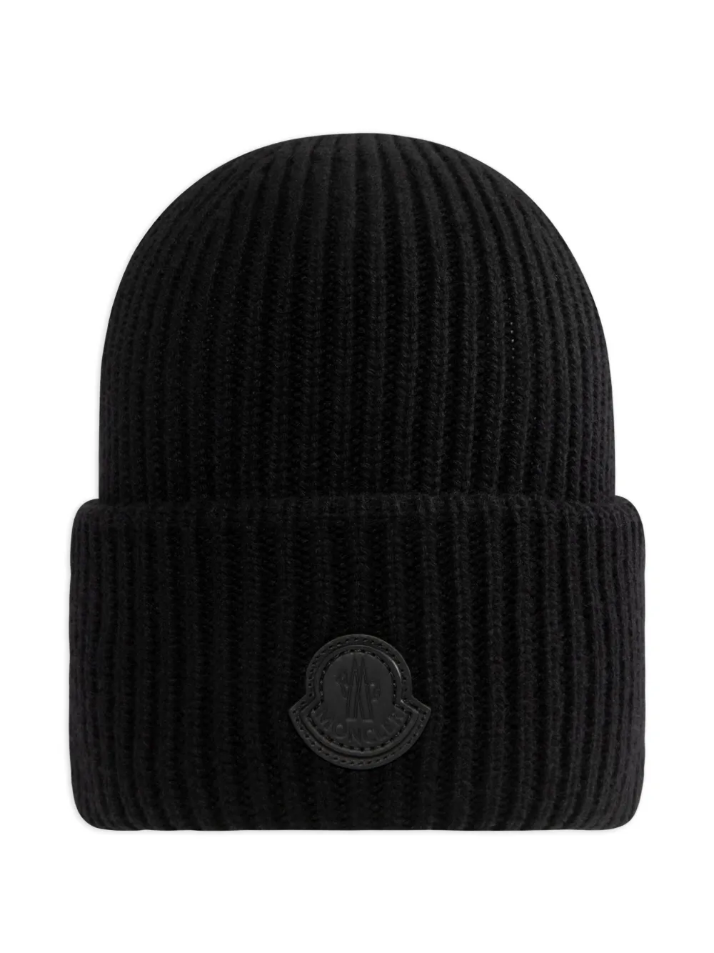 Moncler ribbed logo-patch beanie hat | Black | Image 1