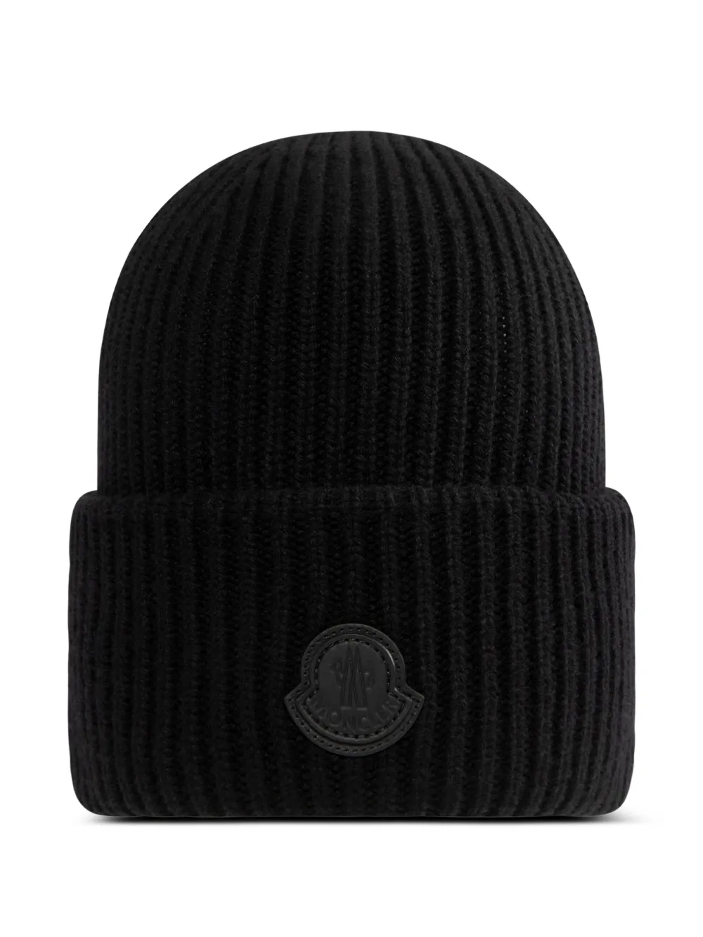 Moncler ribbed logo-patch beanie hat | Black | Image 1