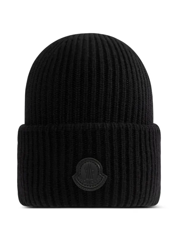 Moncler Black Ribbed Beanie Moncler Black Ribbed Knit Wool Beanie - Hats - BeyondStyle main image 4
