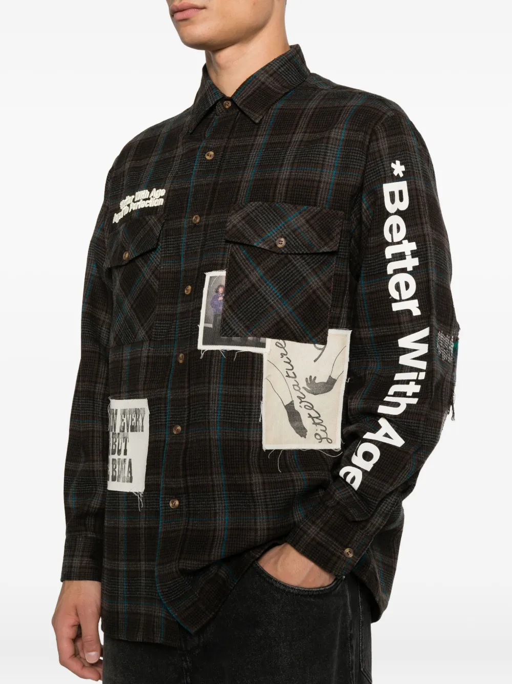Better With Age Plaid Patchwork Shirt In Brown