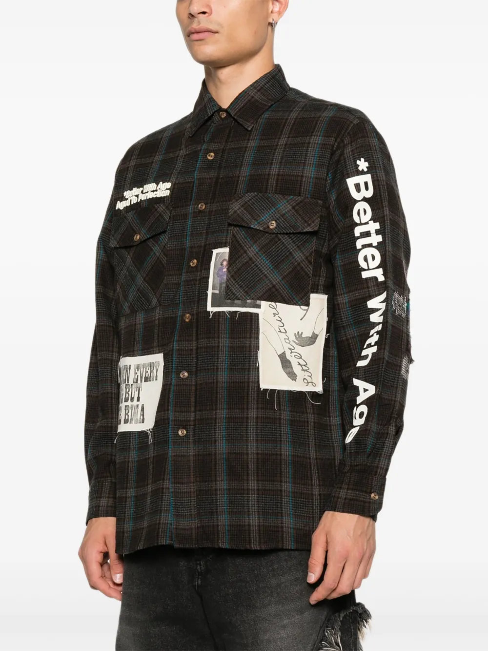 Better With Age Plaid Patchwork Shirt In Brown