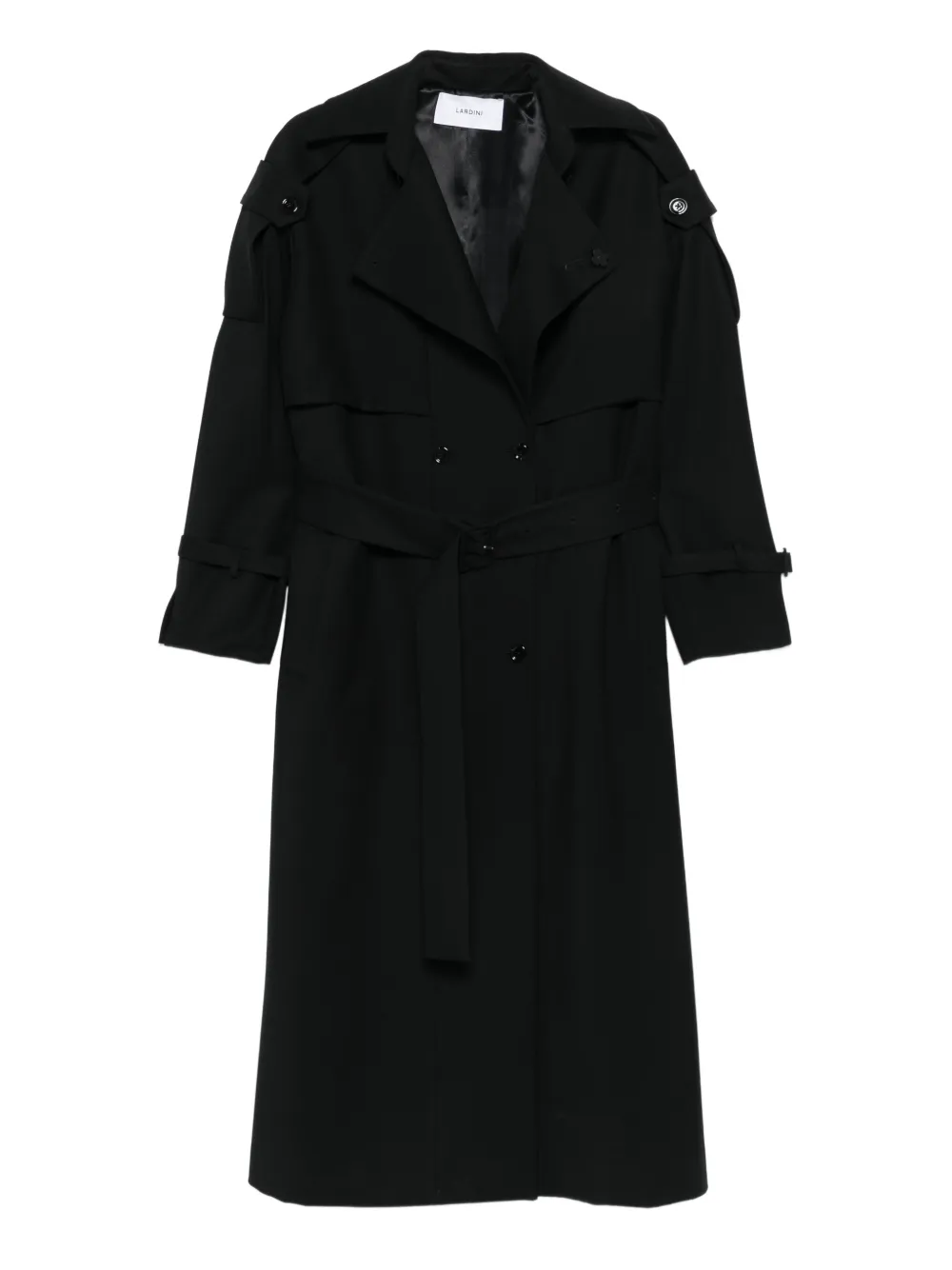 Lardini Double-breasted Belted Trench Coat In Black