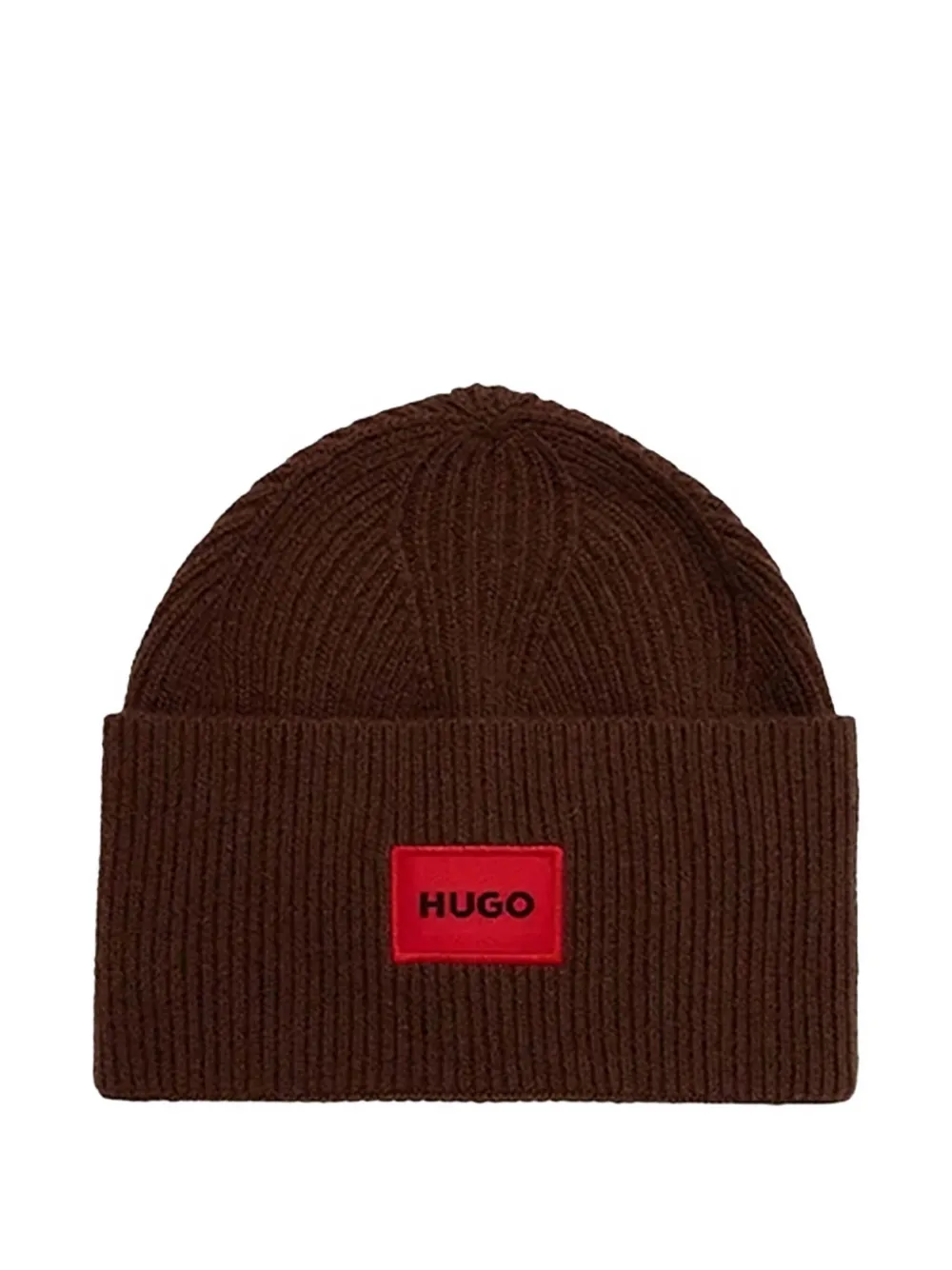 Hugo Boss Ribbed Logo-patch Beanie In Burgundy