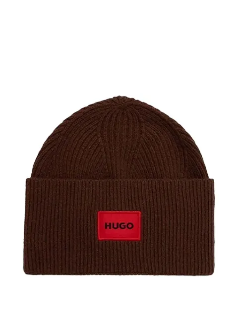 BOSS Gerippte Beanie mit Logo-Patch