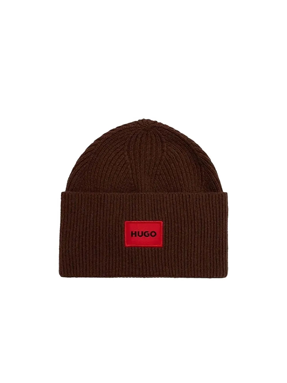BOSS Geribbelde muts met logopatch - Bruin