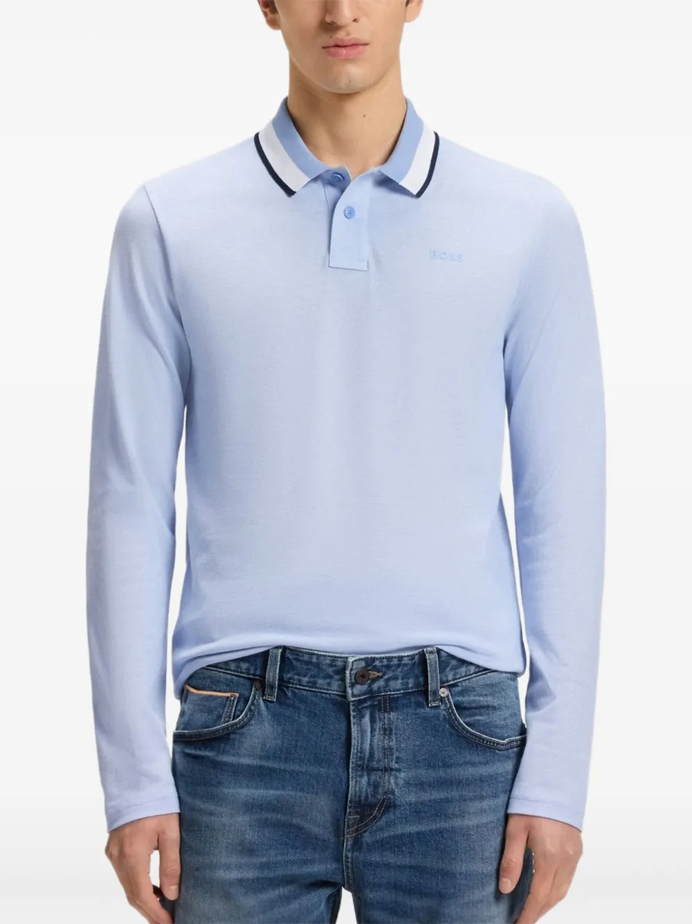 BOSS Langärmeliges Poloshirt | Blau | Image 1
