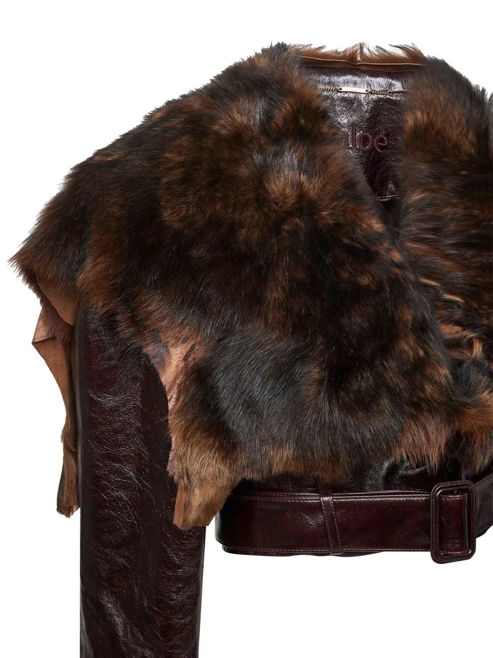 Chloé Belted Leather Jacket In Brown
