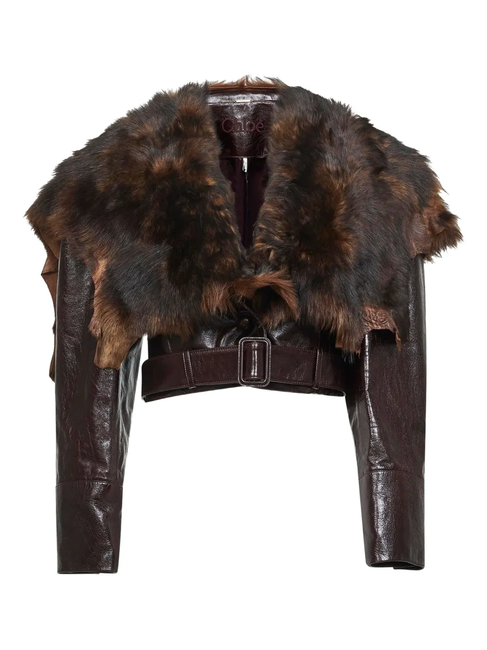 Chloé Belted Leather Jacket In Brown