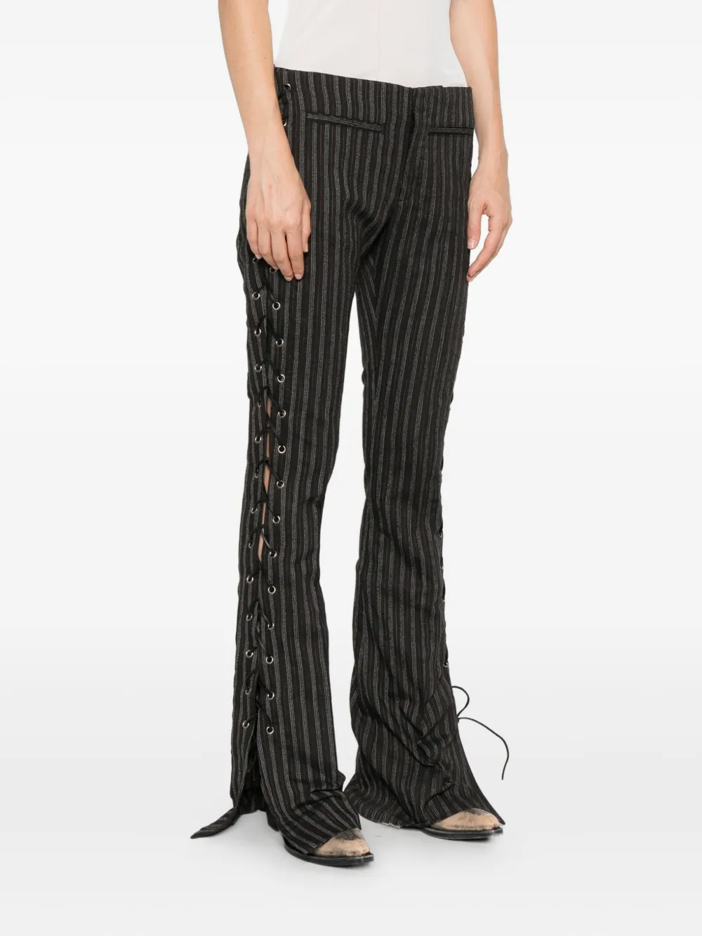 Ann Demeulemeester Kel Striped Lace-up Trousers In Black