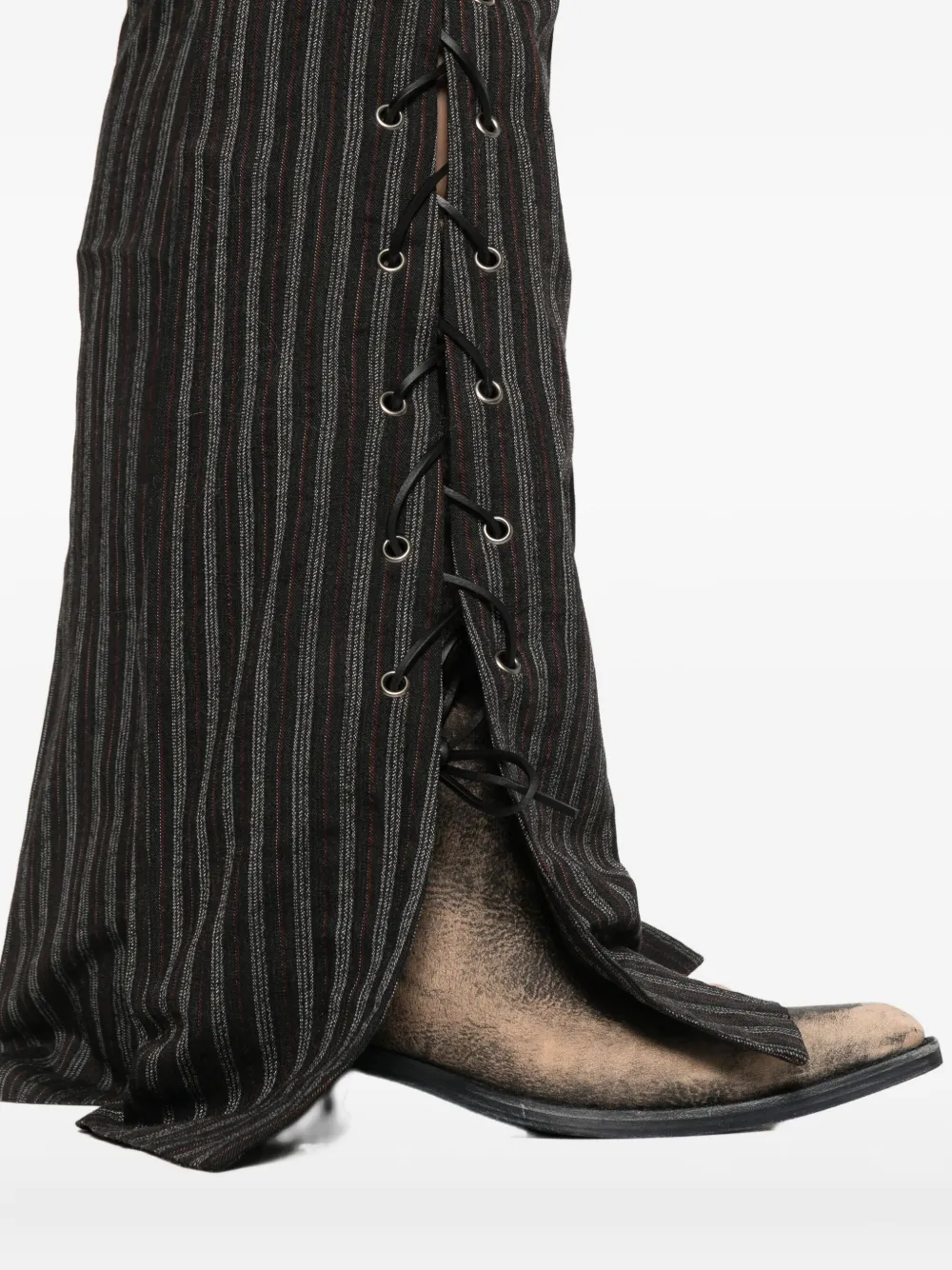 Ann Demeulemeester Kel Striped Lace-up Trousers In Black