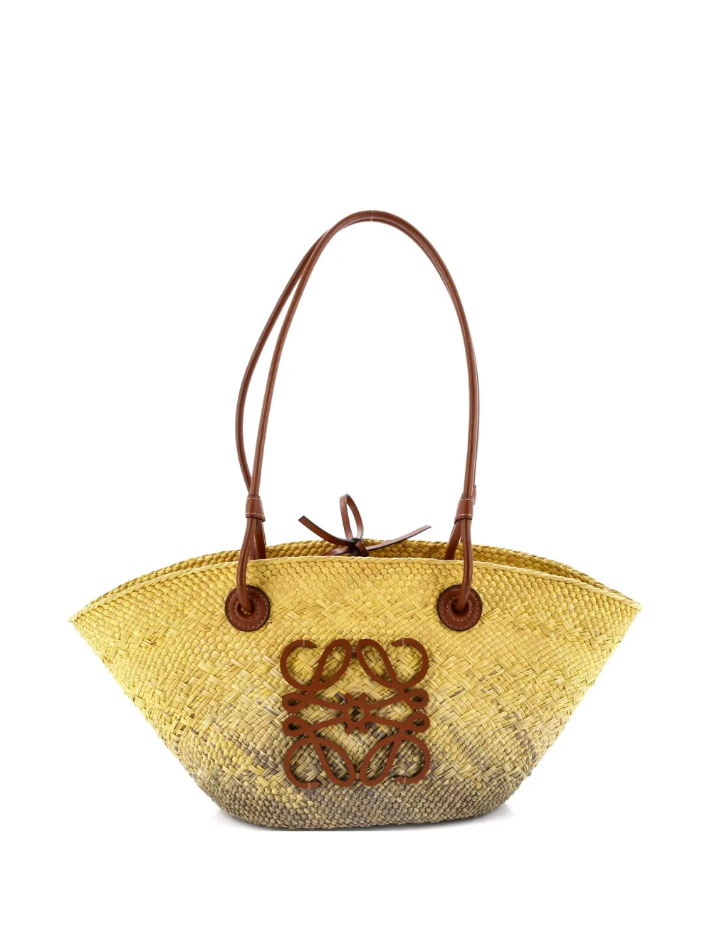 Loewe Pre-Owned Anagram Basket Raffia Small tote bag - イエロー Loewe Pre-Owned Anagram Basket Raffia Small tote bag - イエロー