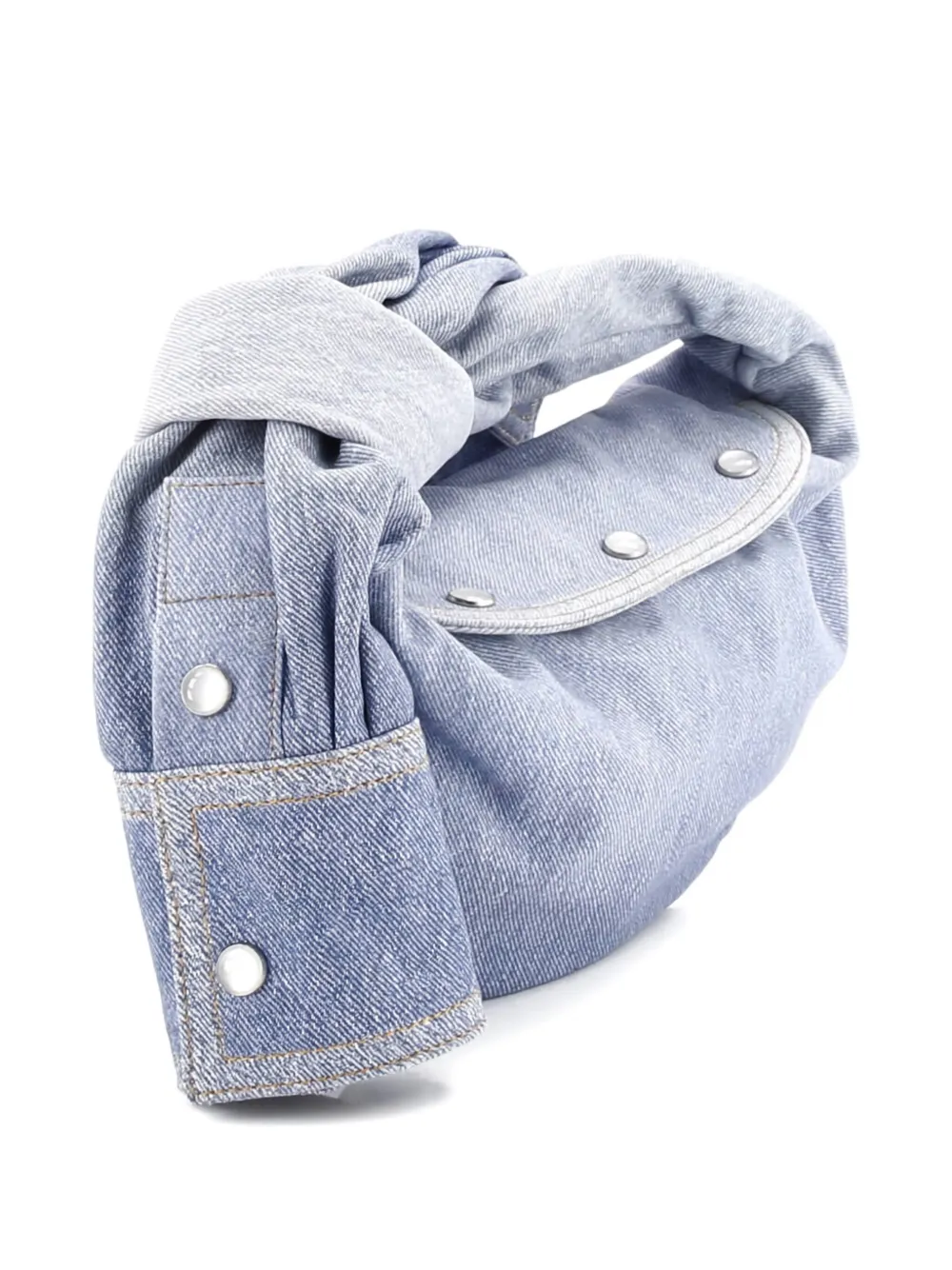 Pre-owned Bottega Veneta Bv Jodie Shirt Effect Denim Mini Hobo Bag In Blue