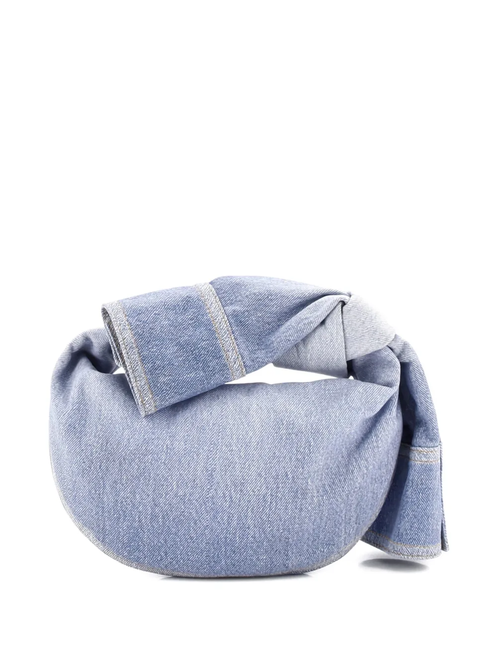 Pre-owned Bottega Veneta Bv Jodie Shirt Effect Denim Mini Hobo Bag In Blue