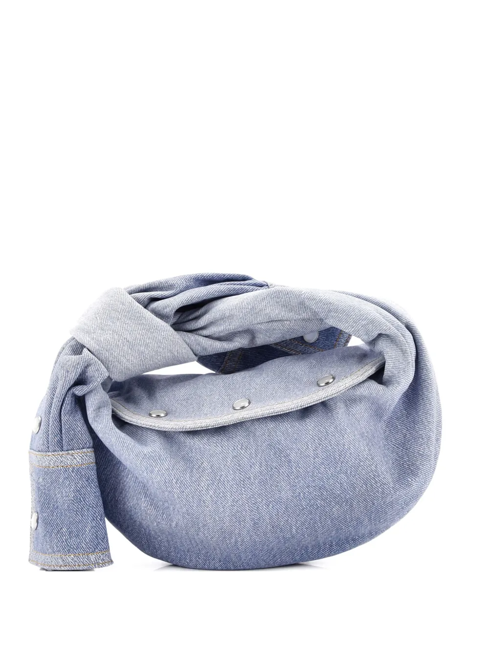 Pre-owned Bottega Veneta Bv Jodie Shirt Effect Denim Mini Hobo Bag In Blue
